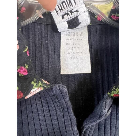 Vintage Pleated Skirt Button Down Top Set Black Micro floral Sz Small USA Made - Picture 8 of 13